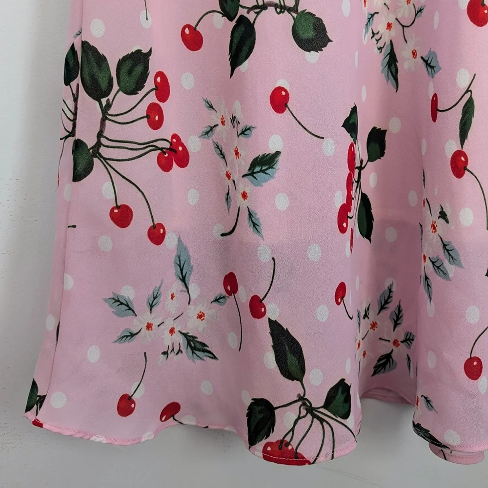 Vintage 90s Cherry Print Pink Maxi Dress - Picture 8 of 11